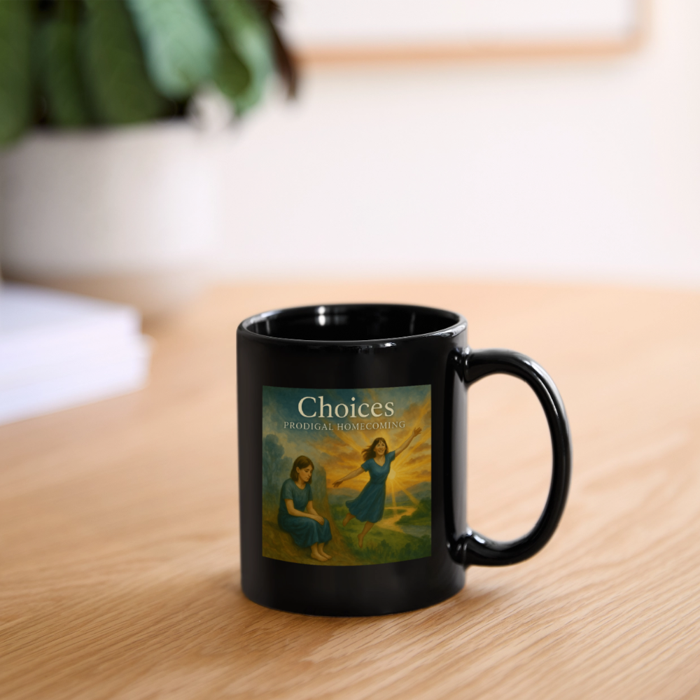 Choices Creator Cover Art + Prodigal Homecoming Logo Mug - black