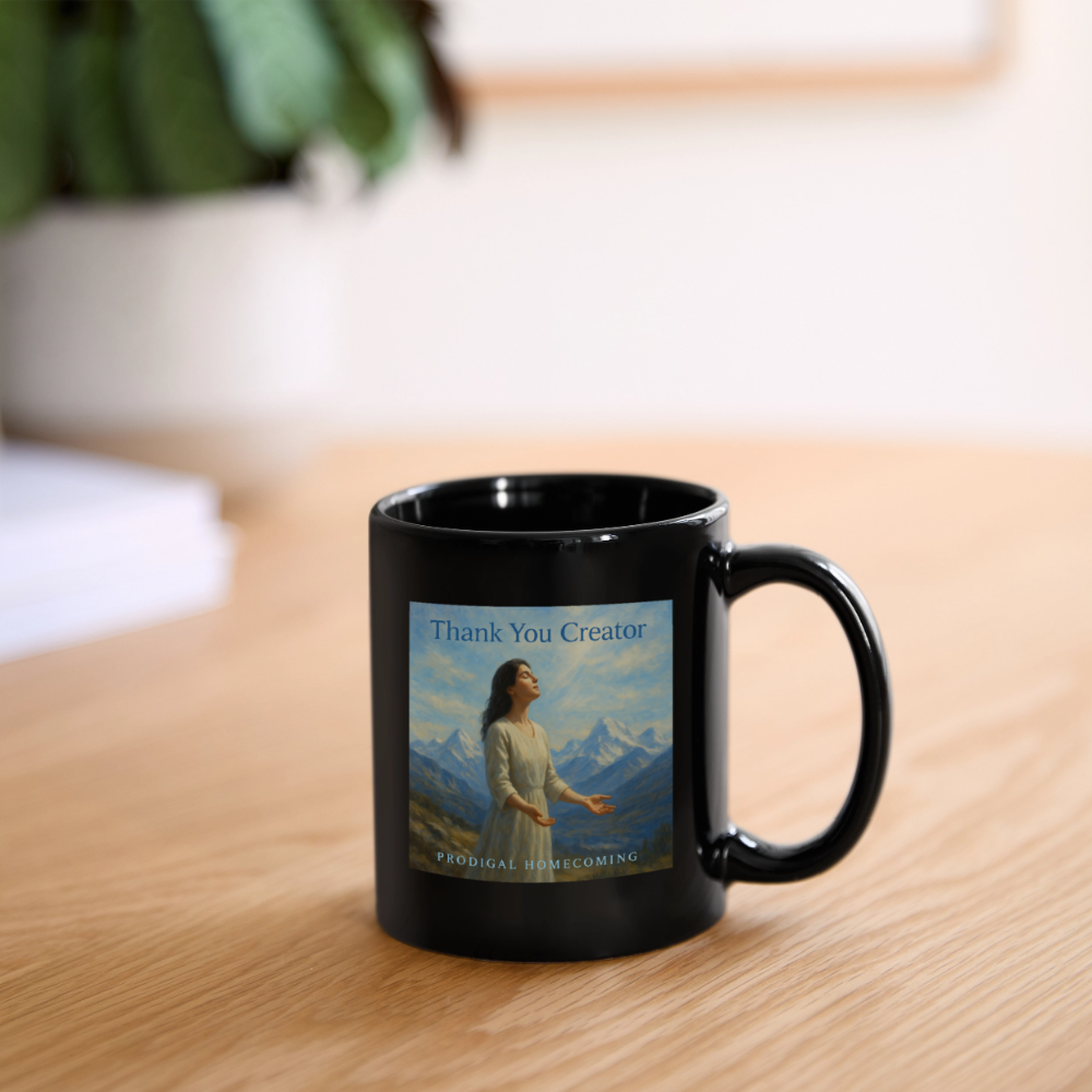 Thank You Creator Cover Art + Prodigal Homecoming Logo Mug - black